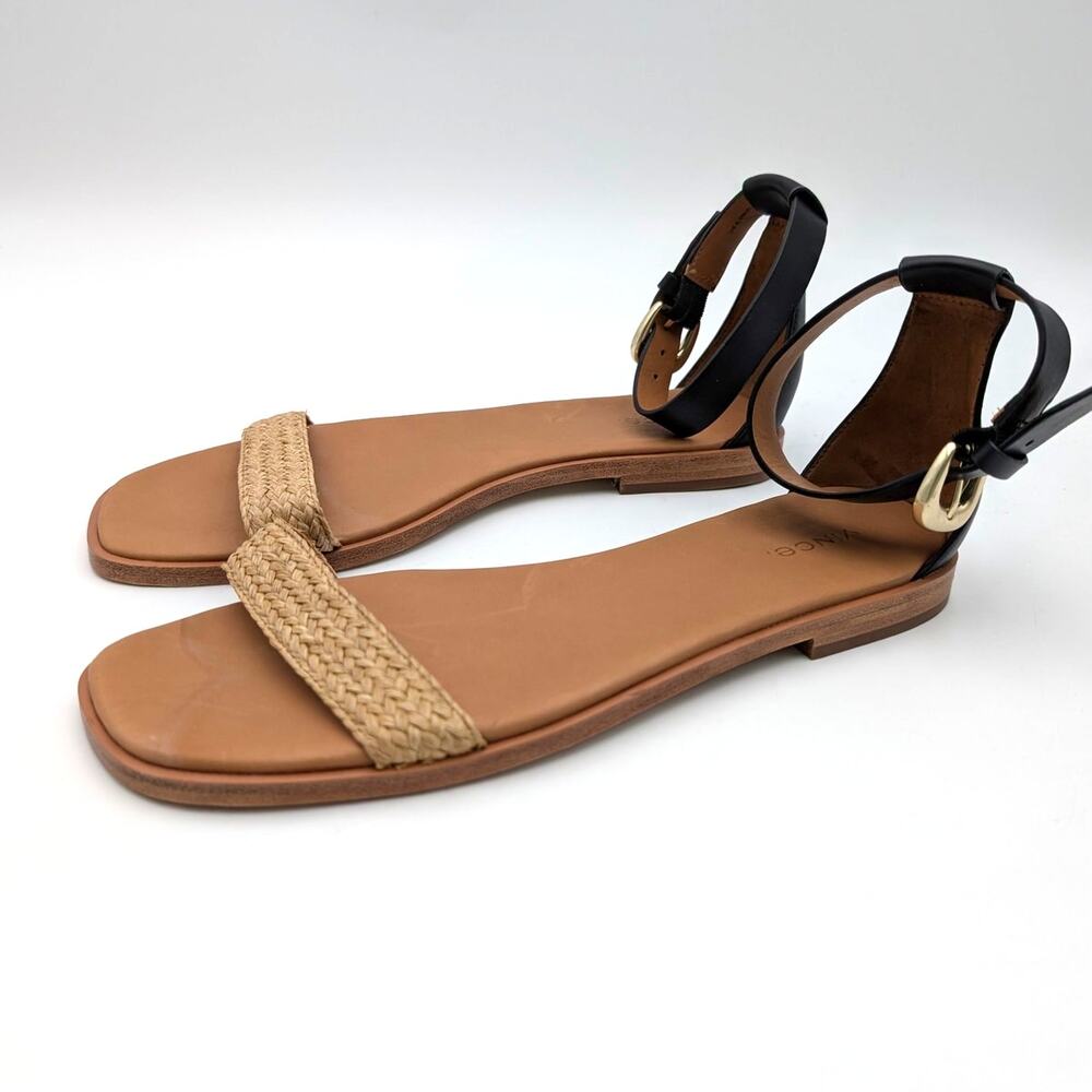 Vince Martina Women's Ankle Strap Sandal Leather Black/Brown Size US8.5M EU39